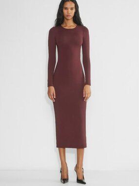 Aritzia Contour Crew Longsleeve Maxi Dress Burgundy Wine Size Small